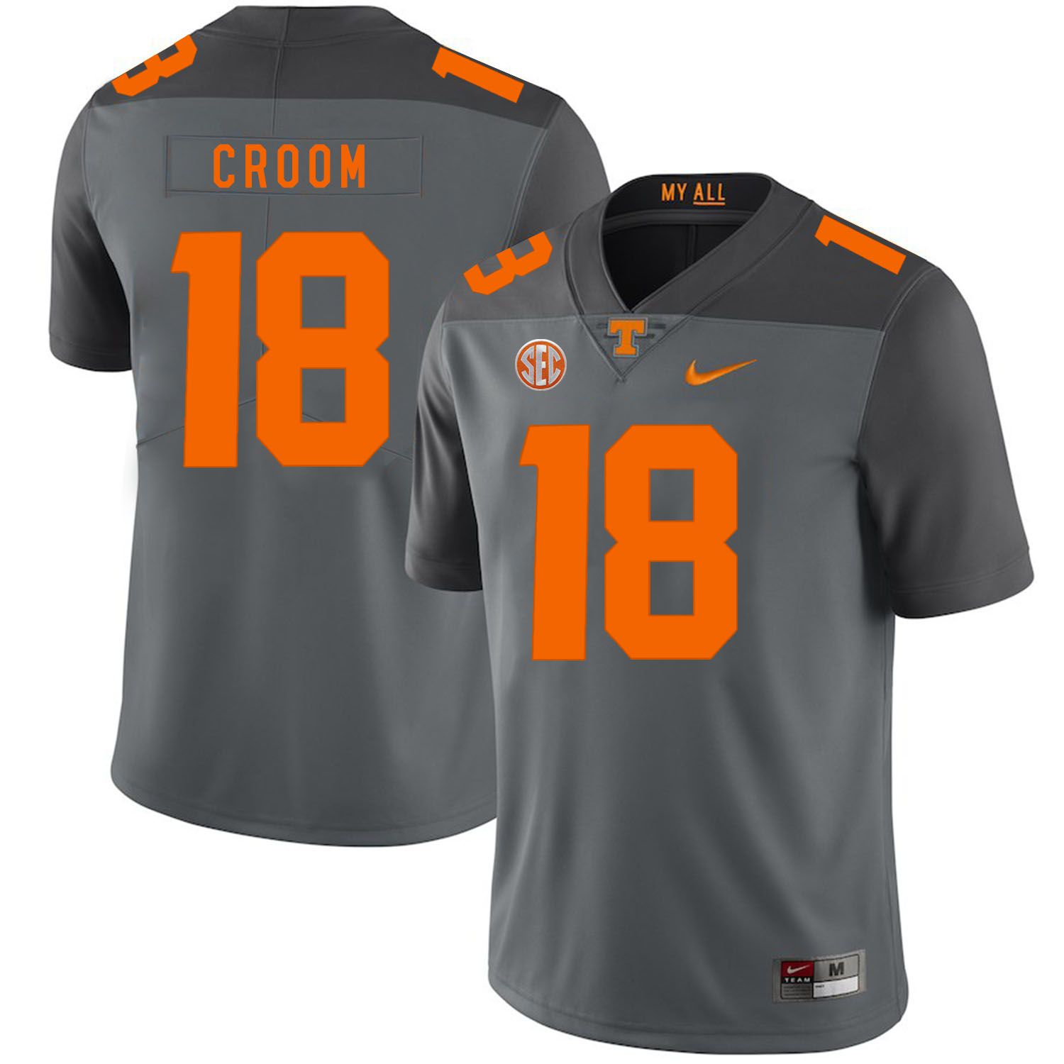 Men Tennessee Volunteers #18 Croom Grey Customized NCAA Jerseys->customized ncaa jersey->Custom Jersey